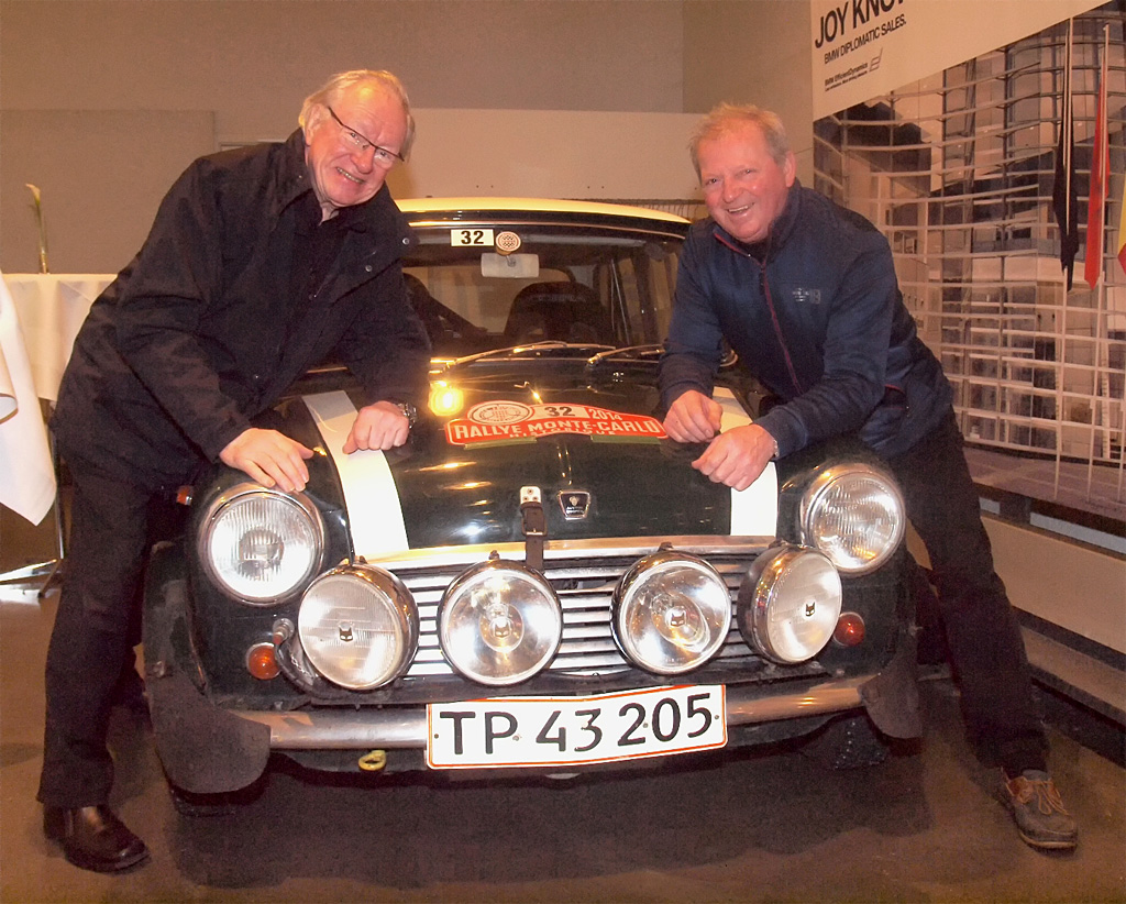 Preben Kristoffersen (t.h.) og Rauno Aaltonen har haft mange spændende rallyoplevelser i Austin/Moris Mini Cooper